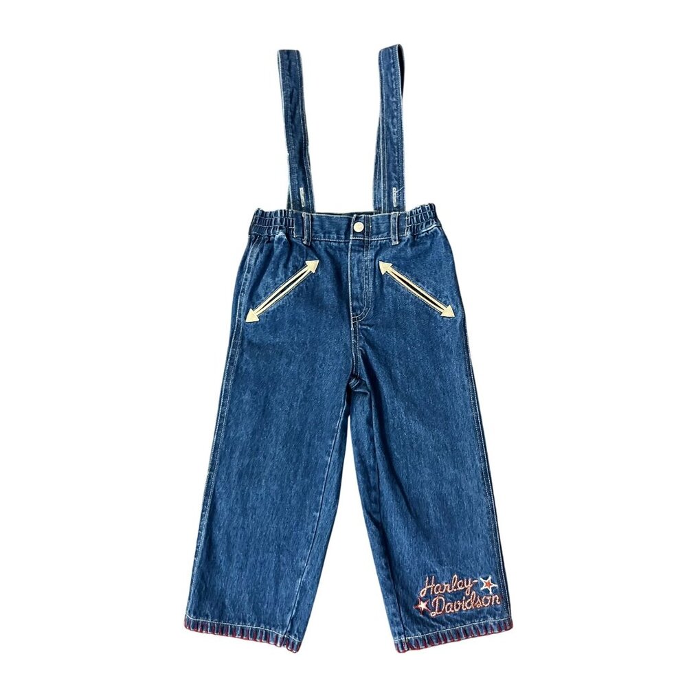 Vintage Harley-Davidson Toddler Overalls 2T Denim Jeans Boys 100% Cotton Used - Picture 3 of 15